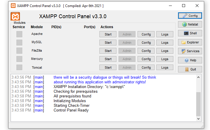 Xamp Control Panel