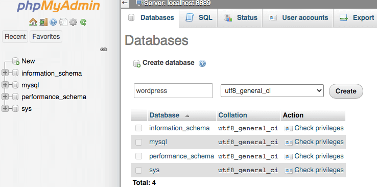 The Databases tab on your phpMyAdmin.