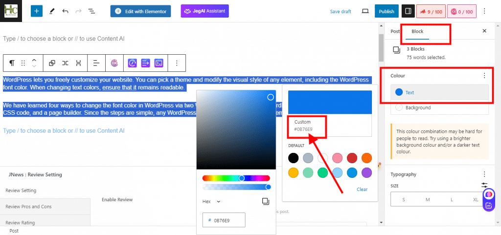 DGB, HSL, and HEX codes for the font's coloration