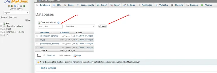 Create database screen — phpMyAdmin