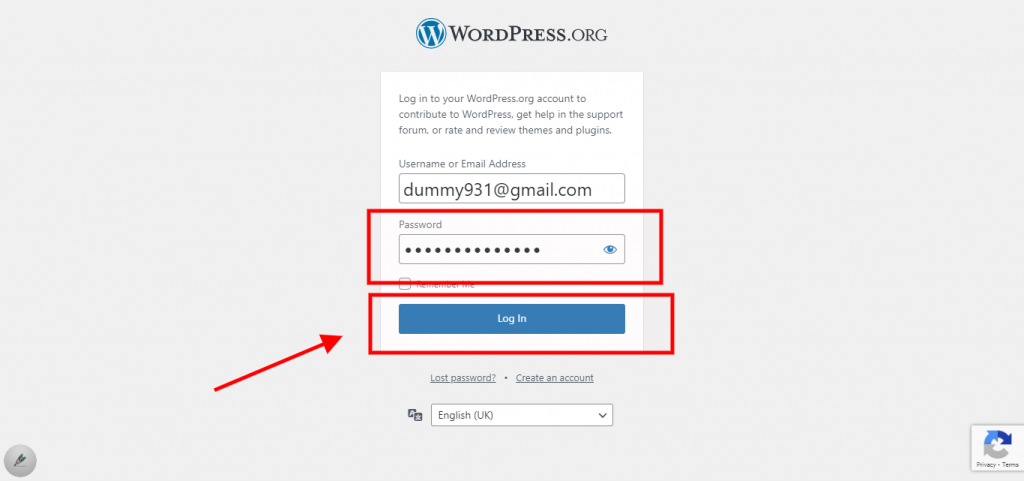 Log in to the WordPress