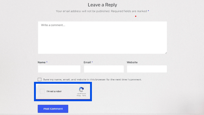 Comment reCAPTCHA Preview