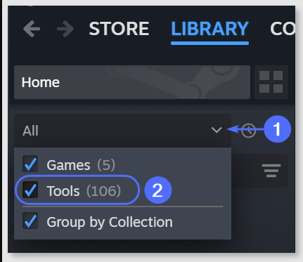 tool select option in Steam