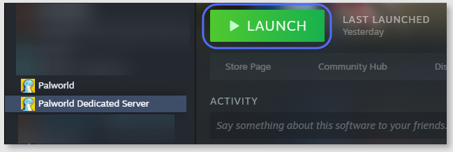 Palworld dedicated server setup in Steam