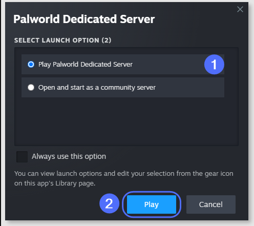 play Palworld dedicated server option