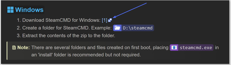 Download steamCMD for Windows