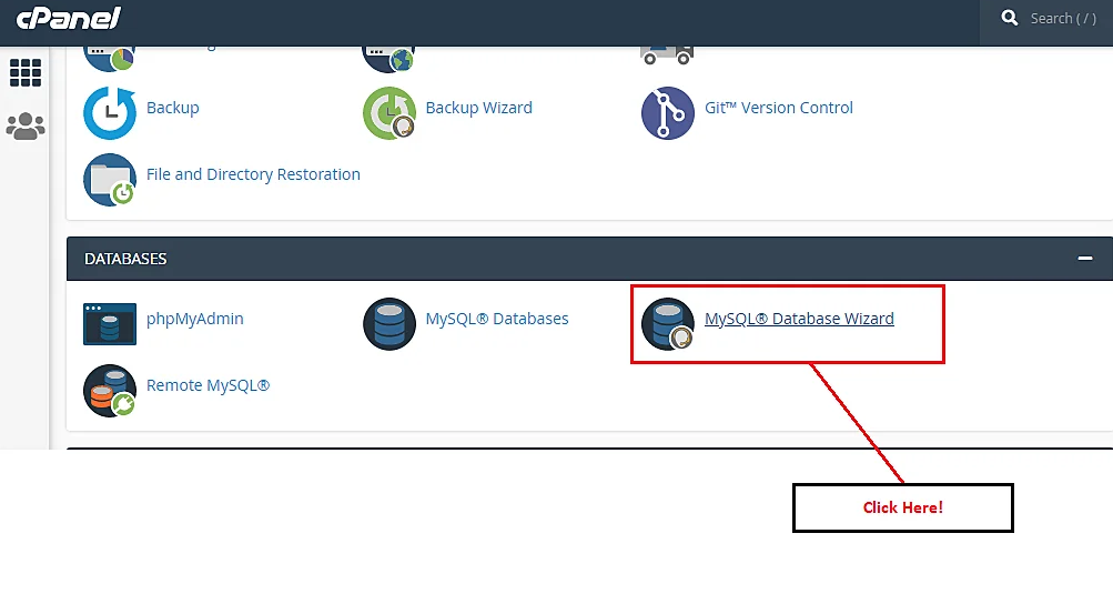 MYSQL Database Wizard Option in cPanel