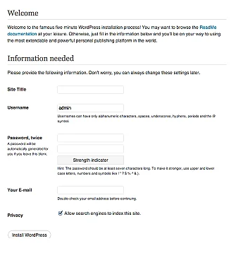 WordPress installation option