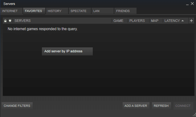 Favorite tab in the server setting of steam