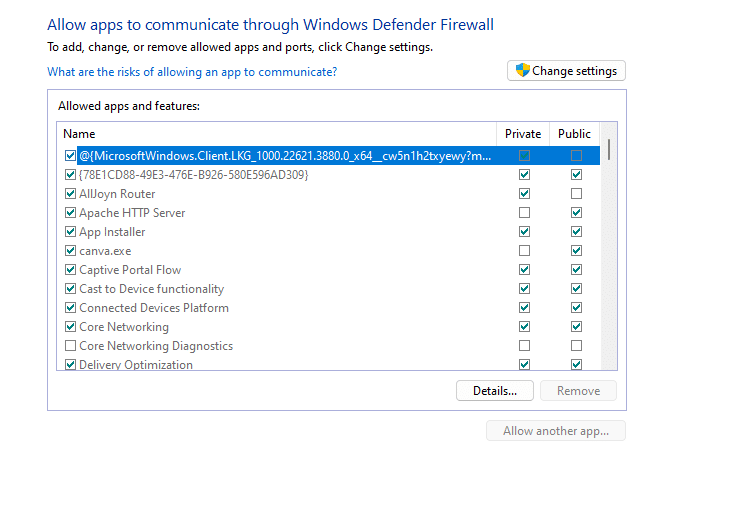 Allow an app or feature through Windows Defender Firewall