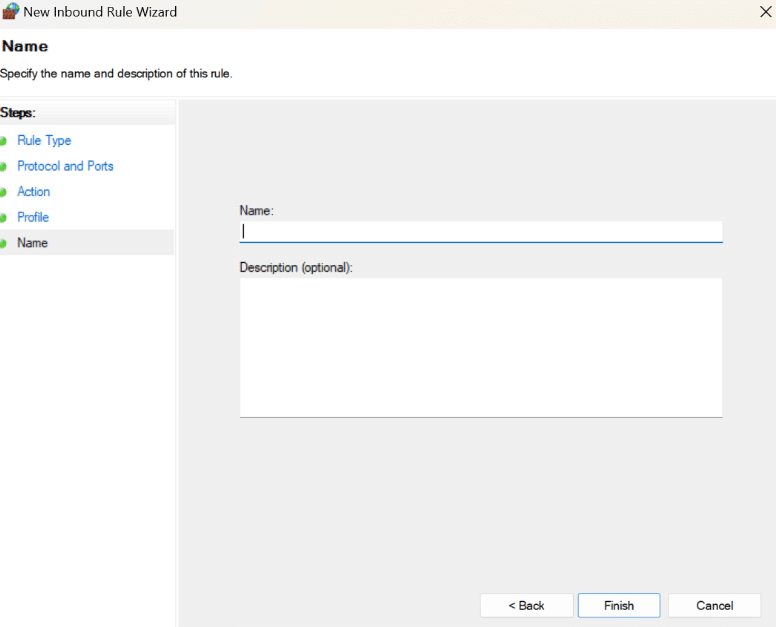 Name option in Windows Defender Firewall