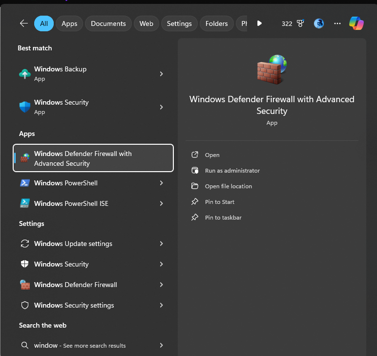 Window Defender Firewall with advanced security